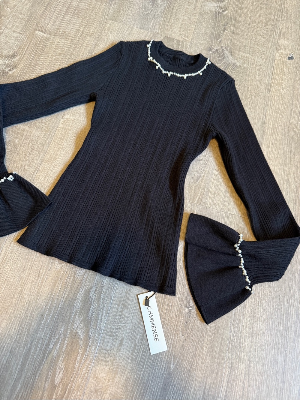 Commense Beaded-Decor Ruffle Knit Top-size XS- NWT - Picture 3 of 9